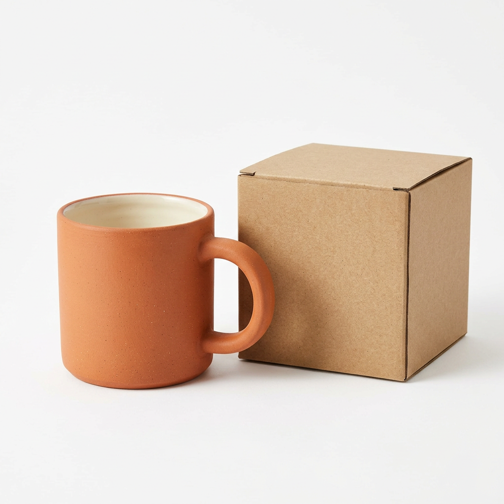 Terracotta Speckled Handle Cup - AI concept white-background view