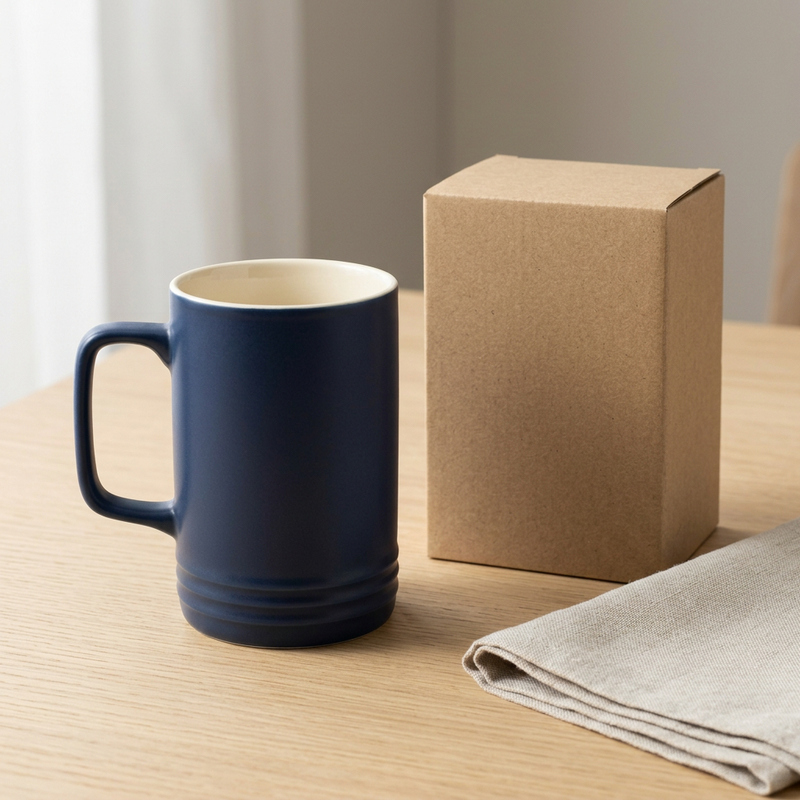 Navy Tall Cup with Squared Handle