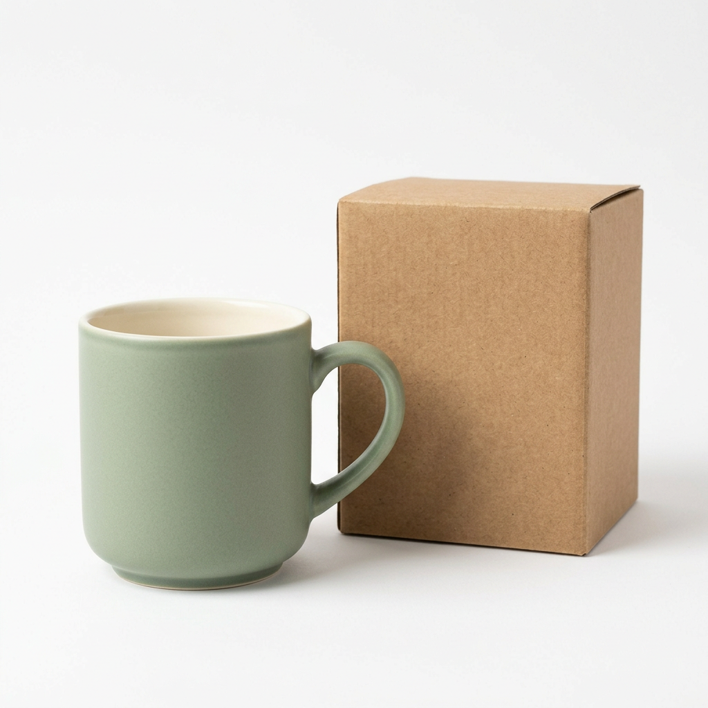 Sage Green Rounded Handle Cup - AI concept white-background view