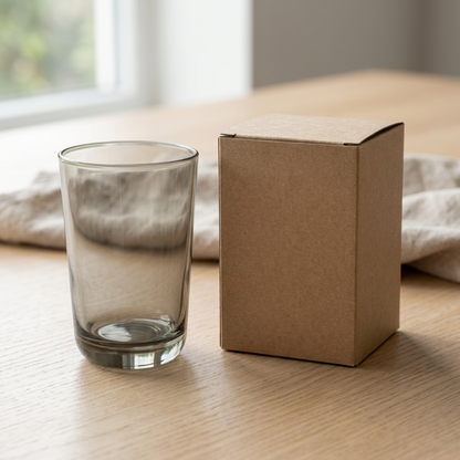 Smoke Gray Tapered Drinking Glass - AI concept tabletop scene