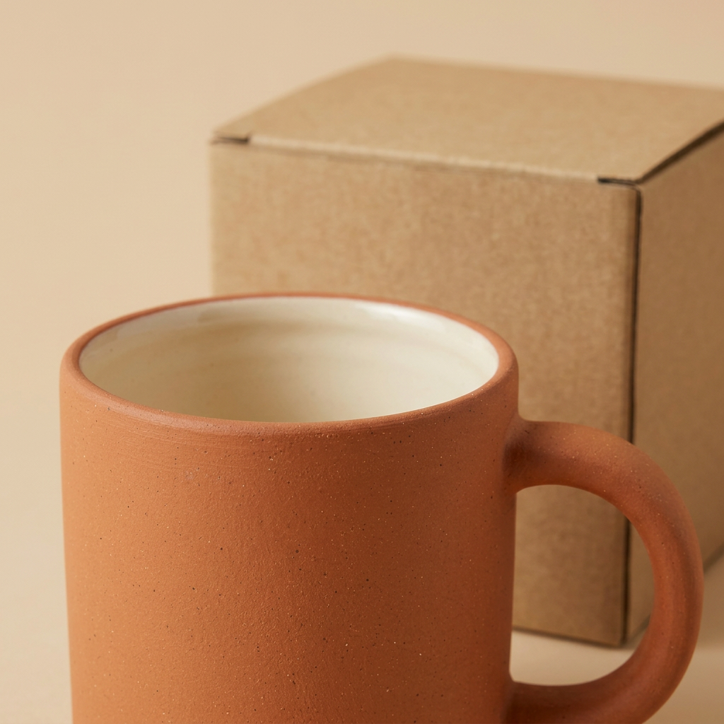 Terracotta Speckled Handle Cup - AI concept rim detail