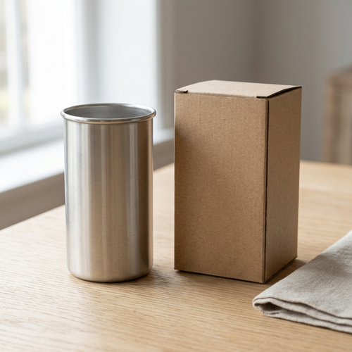 Brushed Silver Straight-Sided Tumbler - AI concept tabletop scene