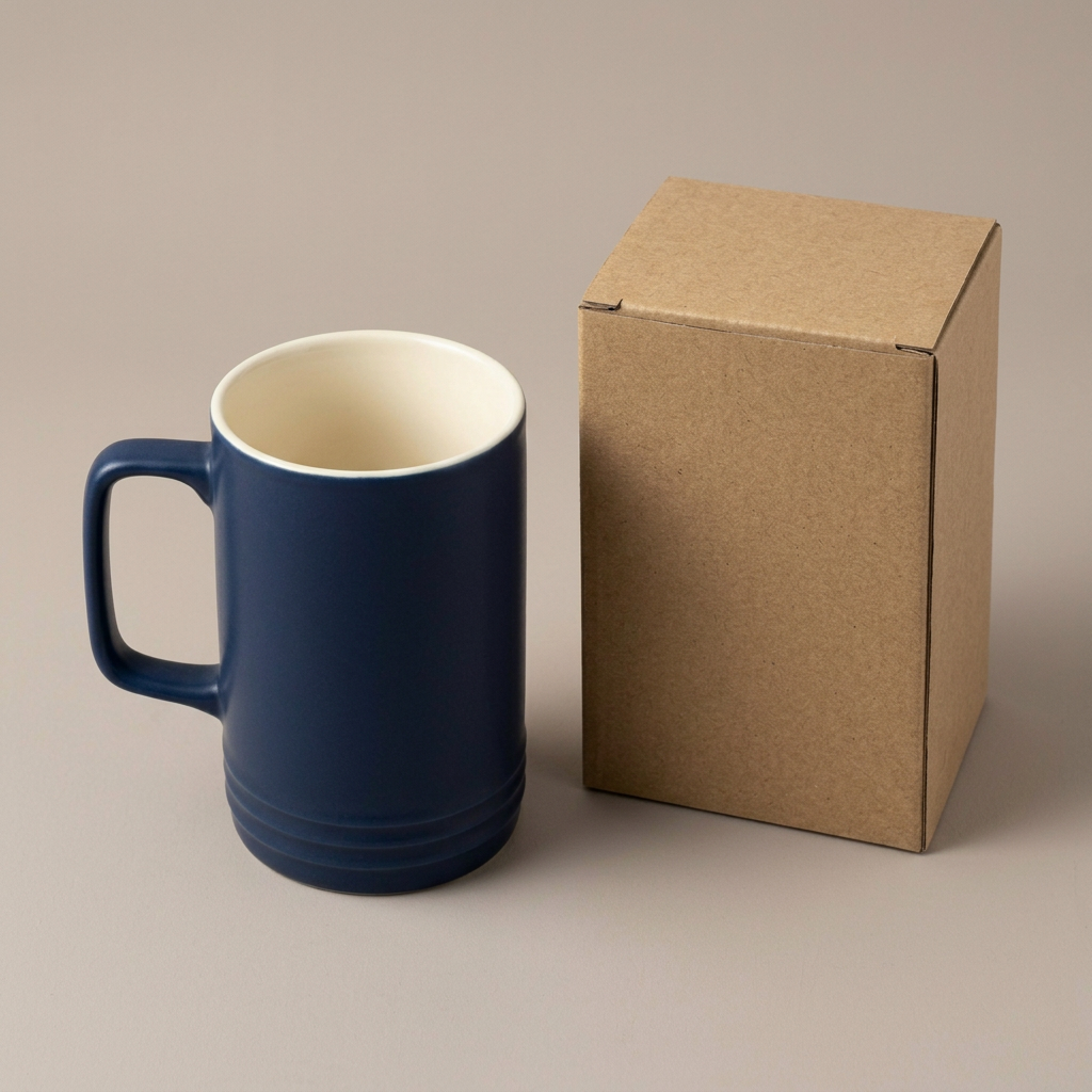 Navy Tall Cup with Squared Handle - AI concept elevated view